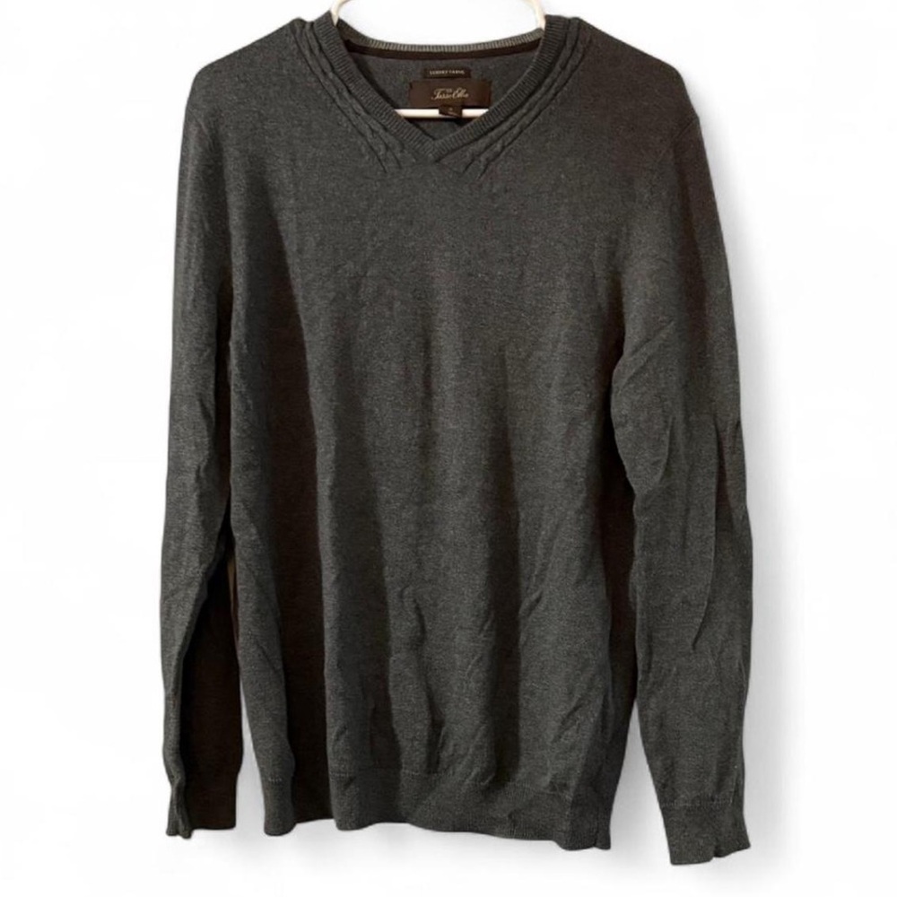 Tasso Elba Grey Cashmere V-Neck Sweater